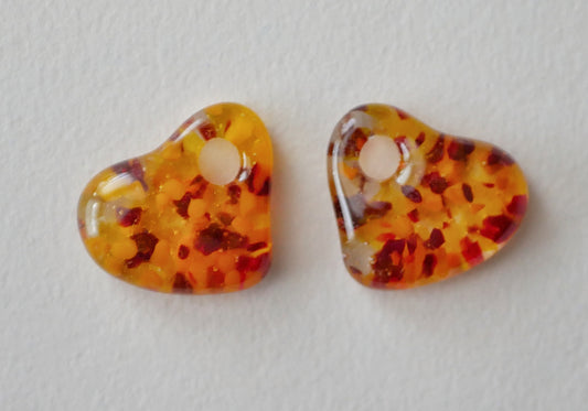 Small Heart Pendant Pair: Ambers and Reds (PENDANTS ONLY)