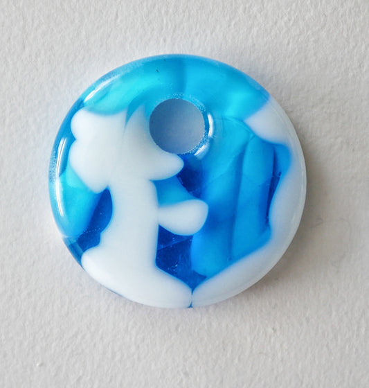 Circle Pendant: Aqua Blue and White (PENDANT ONLY)