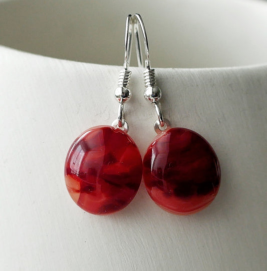 Red Speckle Dangly Earrings #1