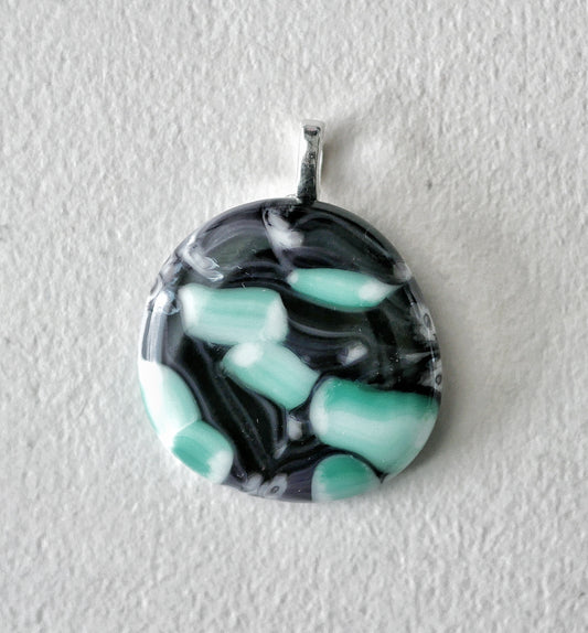 Black and Sea Green Brushstroke Pendant (Base Metal) (PENDANT ONLY)