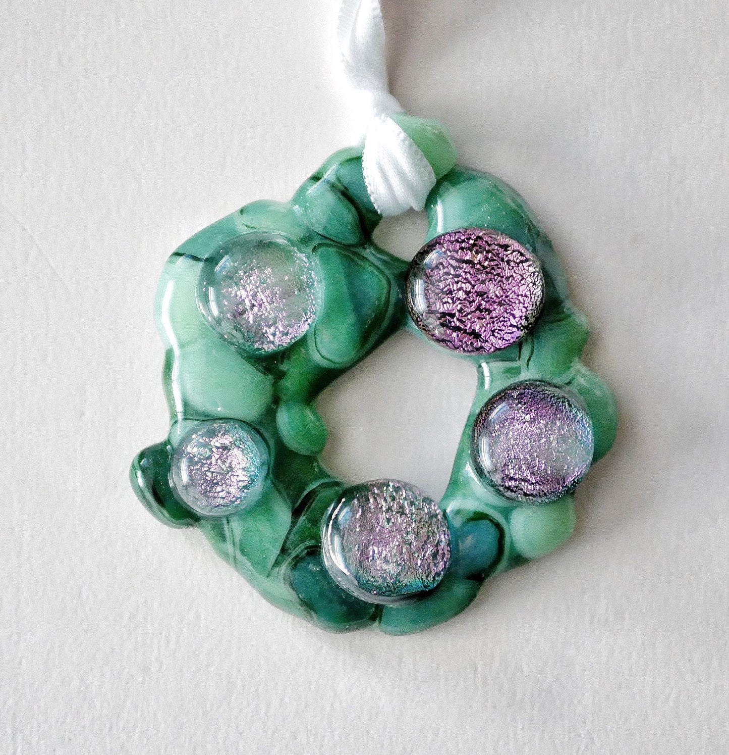 Bumpy Wreath with Pink Dichroic Ornaments (Small)