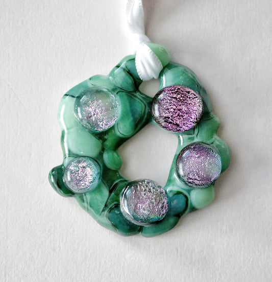 Bumpy Wreath with Pink Dichroic Ornaments (Small)
