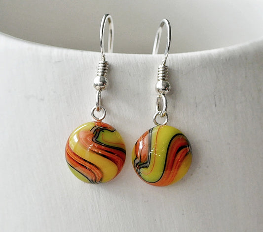 Yellow, Orange and Black Dangly Swirl Earrings #1