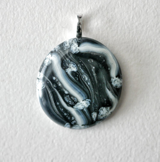 Black and White Brushstroke Pendant #1 (Base Metal) (PENDANT ONLY)