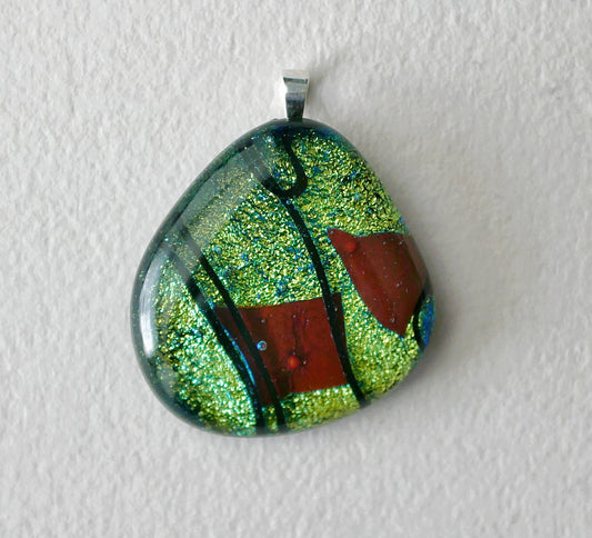 Green and Orange Dichroic Pendant #1 (Sterling Silver) (PENDANT ONLY)
