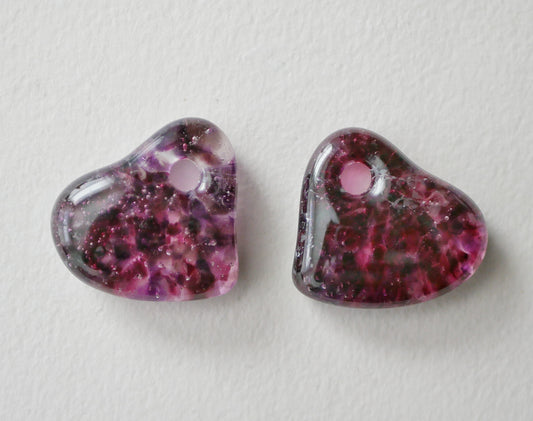 Small Heart Pendant Pair: Speckled Purples and Pinks (PENDANT ONLY)