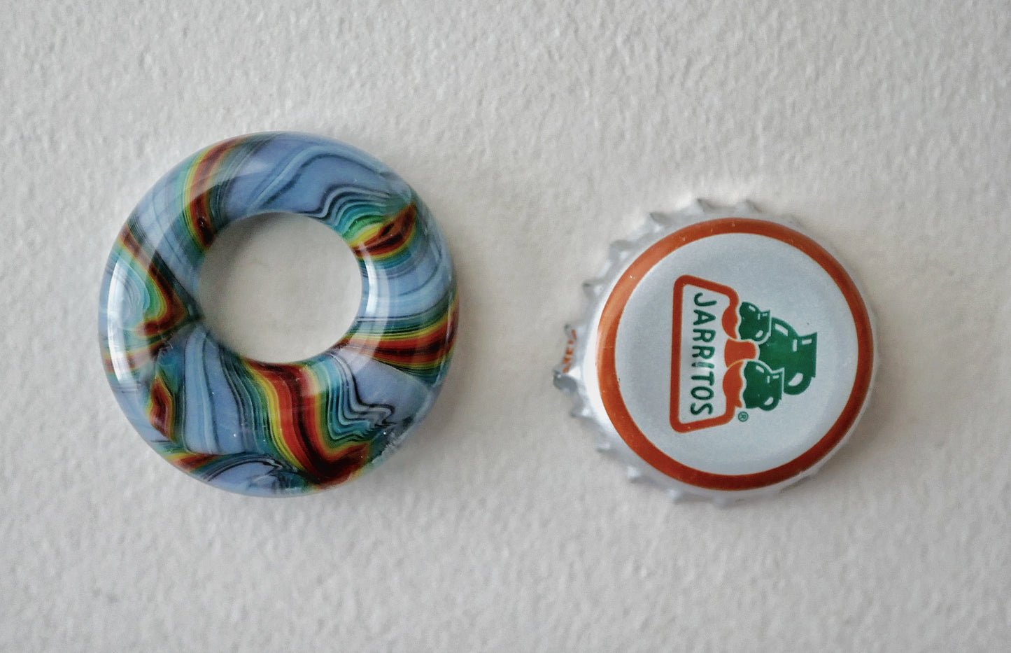 Small Circle Pendant: Rainbow on Blue #2 (PENDANT ONLY)