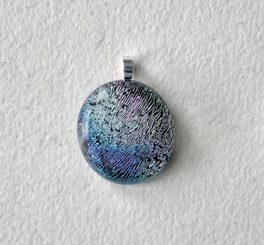 Blue and Silver Dichroic Pendant #1 (Sterling Silver) (PENDANT ONLY)