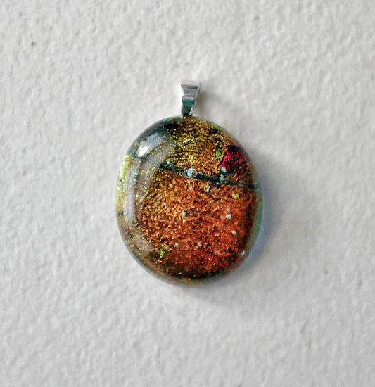 Yellow and Orange Multicolor Dichroic Pendant #1 (Sterling Silver) (PENDANT ONLY)