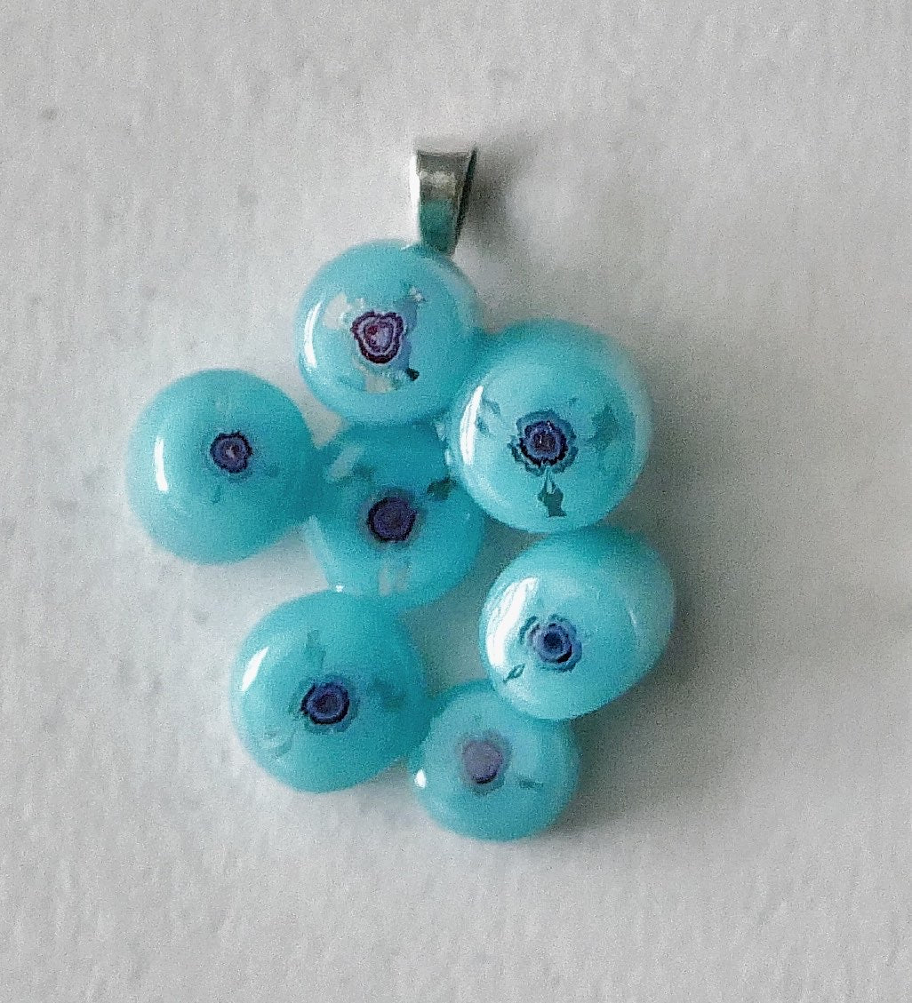 Aqua and Purple Cluster Pendant (Sterling Silver) (PENDANT ONLY)