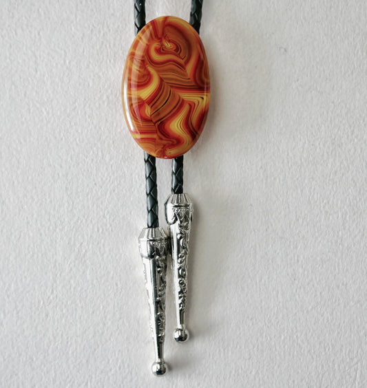 Swirling Orange Oval Bolo Tie