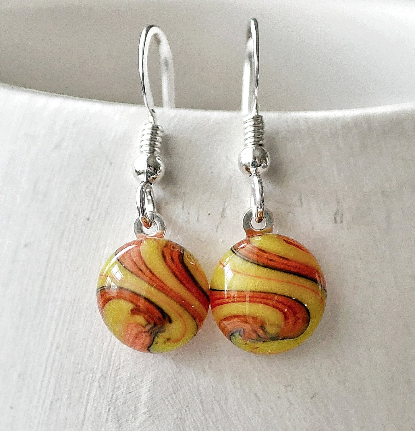 Yellow, Orange and Black Dangly Swirl Earrings #2