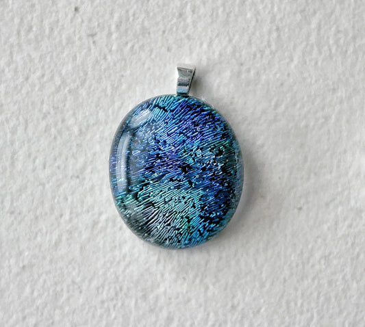Blue and Silver Dichroic Pendant #2 (Sterling Silver) (PENDANT ONLY)