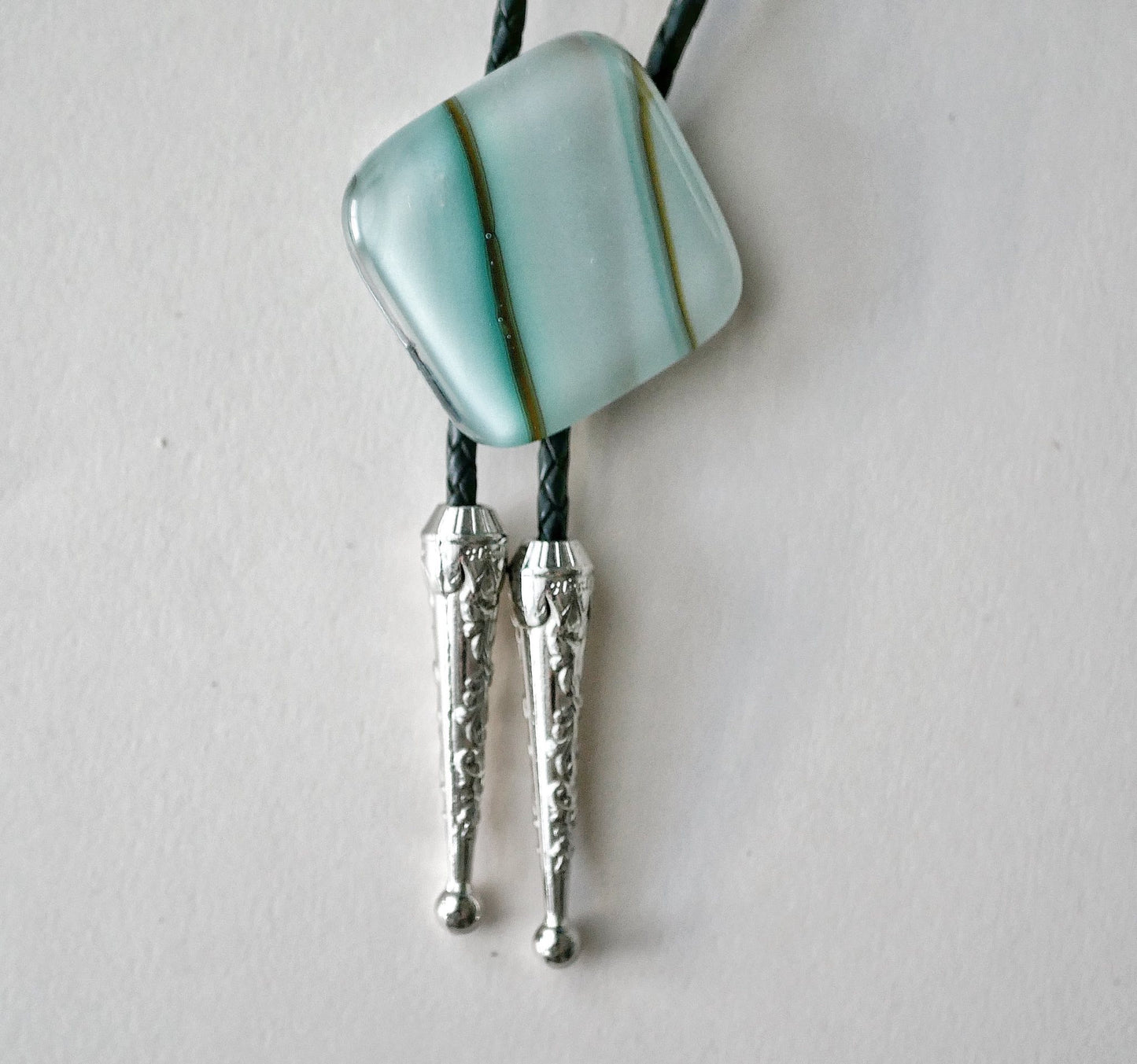 Banded Brown, Teal and White Bolo Tie #1