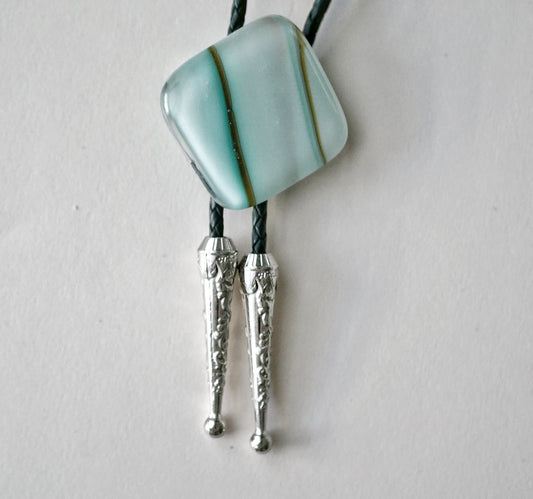Banded Brown, Teal and White Bolo Tie #1