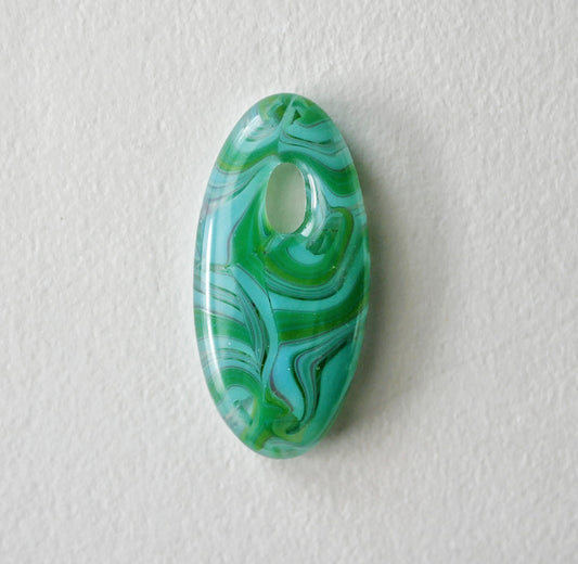 Oval Pendant: Green and Teal Swirl (PENDANT ONLY)