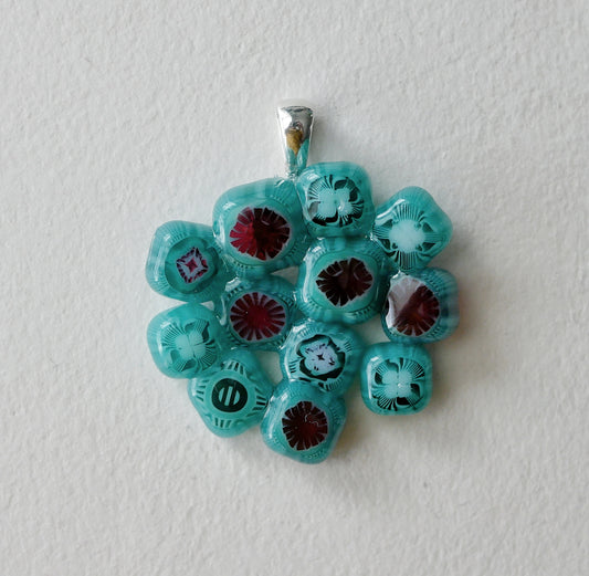 Teal and Dark Pink Cluster Pendant (Sterling Silver) (PENDANT ONLY)