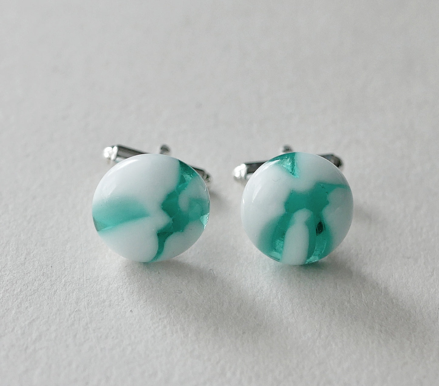 Teal and White Sterling Silver Cufflinks