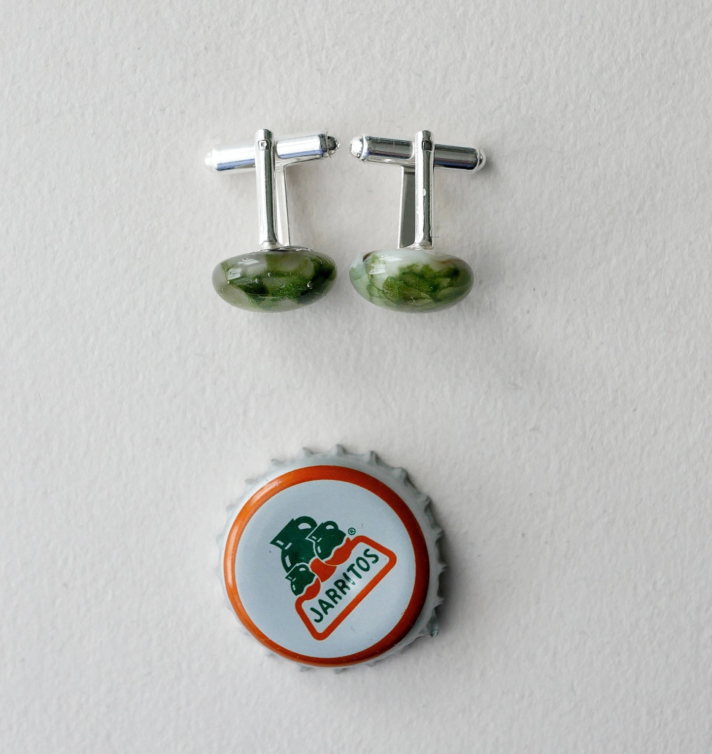 Green Aventurine and Brown Sterling Silver Cufflinks
