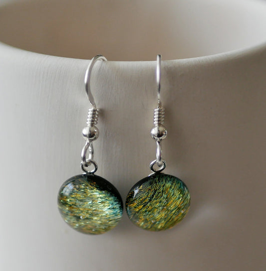 Green Dangly Dichroic Earrings