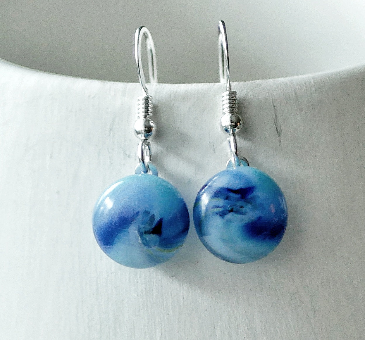 Blue Dangly Swirl Earrings #1
