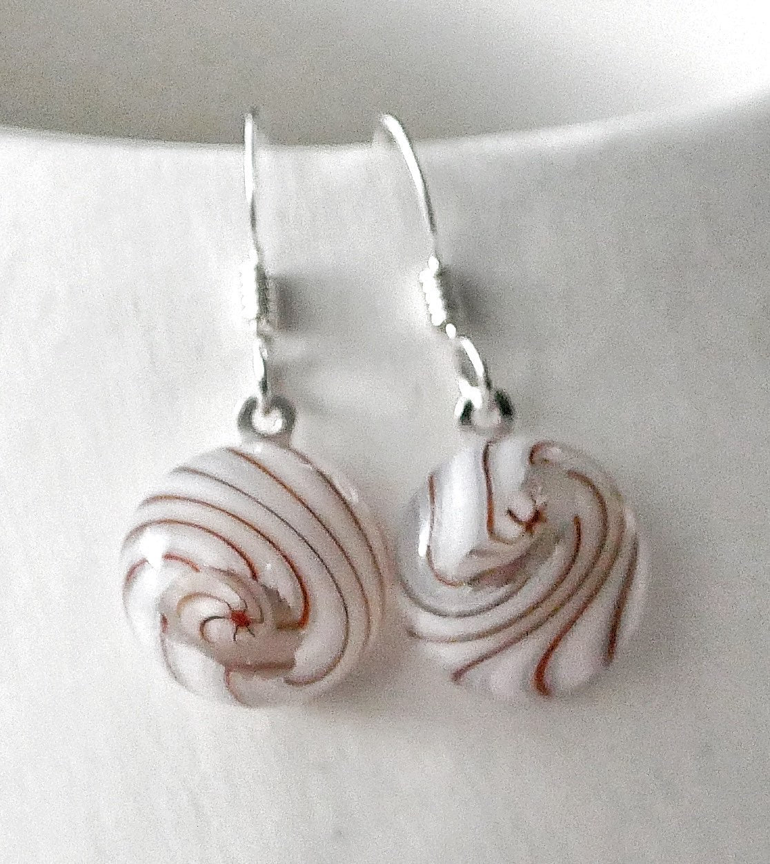 White and Maroon Swirl Earrings #1