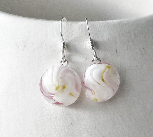 White, Pink and Yellow Dangly Swirl Earrings #2