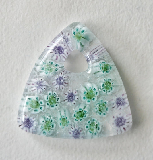 Triangle Pendant: Green and Purple Floral (PENDANT ONLY)