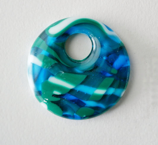Round Pendant: Teal, Blue and White Overlapping Stripes (PENDANT ONLY)