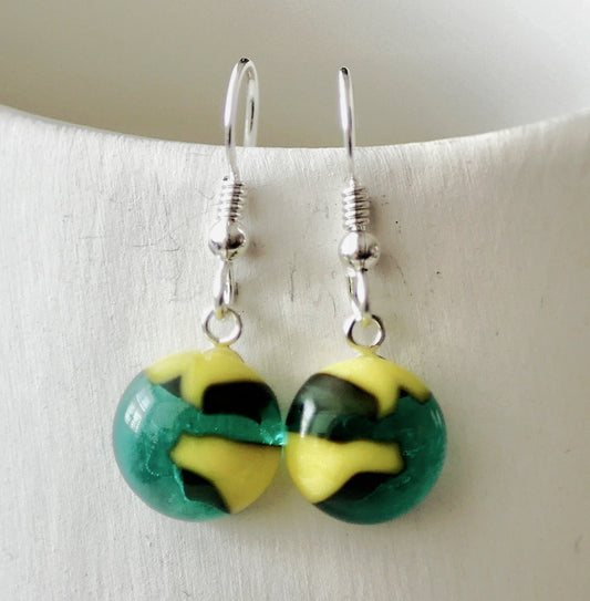 Teal and Yellow Dangly Earrings