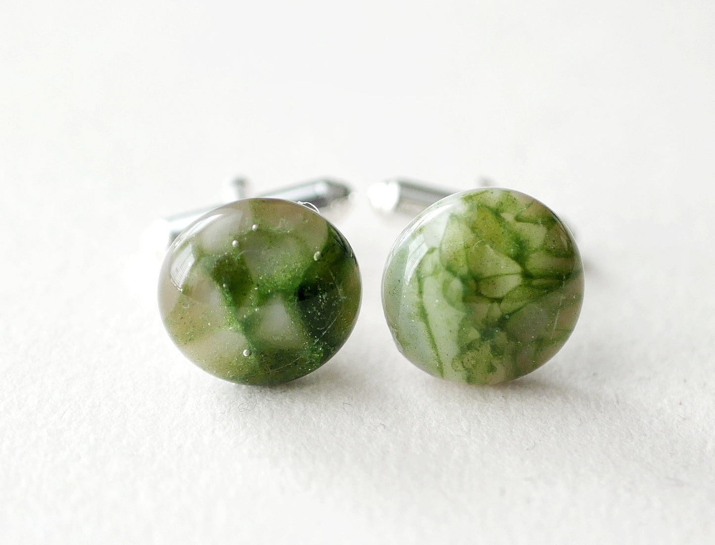 Green Aventurine and Brown Sterling Silver Cufflinks