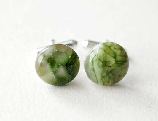 Green Aventurine and Brown Sterling Silver Cufflinks