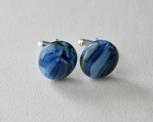 Blue Brushstroke Sterling Silver Cufflinks