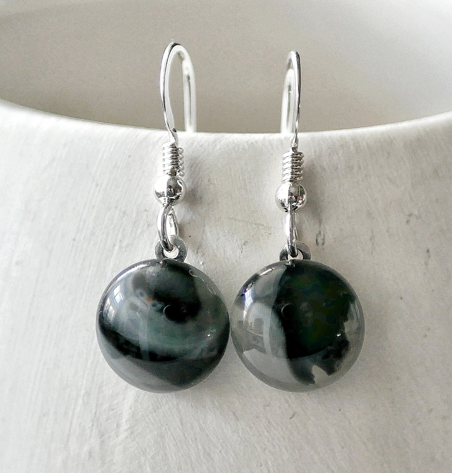 Black and Grey Dangly Swirl Earrings #2