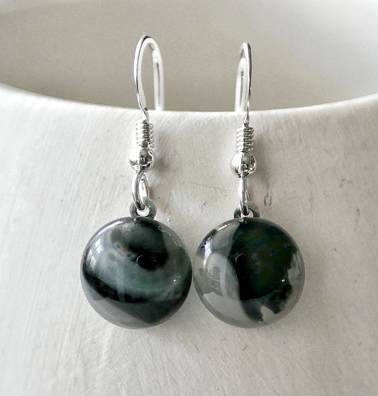 Black and Grey Dangly Swirl Earrings #2