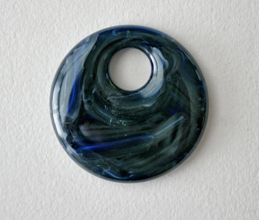 Round Pendant: Blue and Black Brushstrokes #1 (PENDANT ONLY)