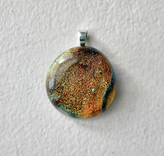 Yellow and Orange Multicolor Dichroic Pendant #2 (Sterling Silver) (PENDANT ONLY)