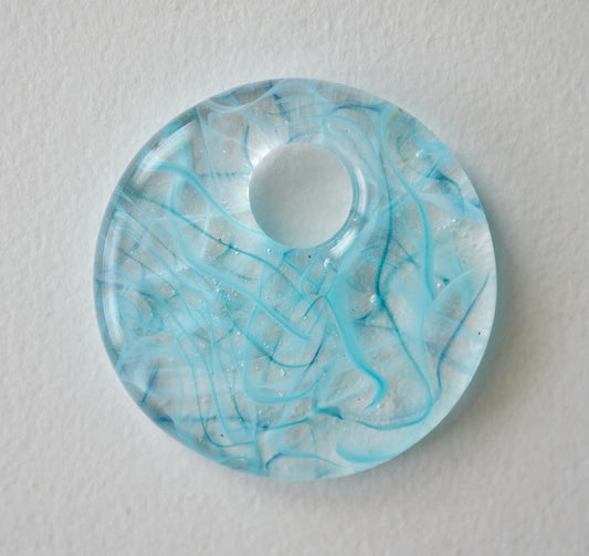 Round Pendant: Swirling Clear and Blue (PENDANT ONLY)