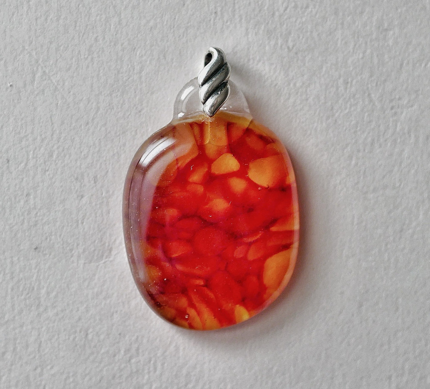 Amber and Red Pendant #1 (Sterling Silver) (PENDANT ONLY)
