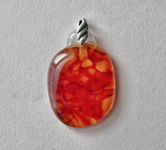 Amber and Red Pendant #1 (Sterling Silver) (PENDANT ONLY)