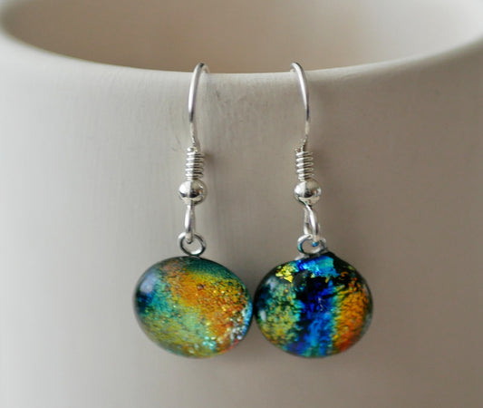 Blue, Yellow and Green Dichroic Earrings