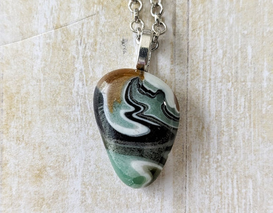 Teal, White, Black and Brown Pendant