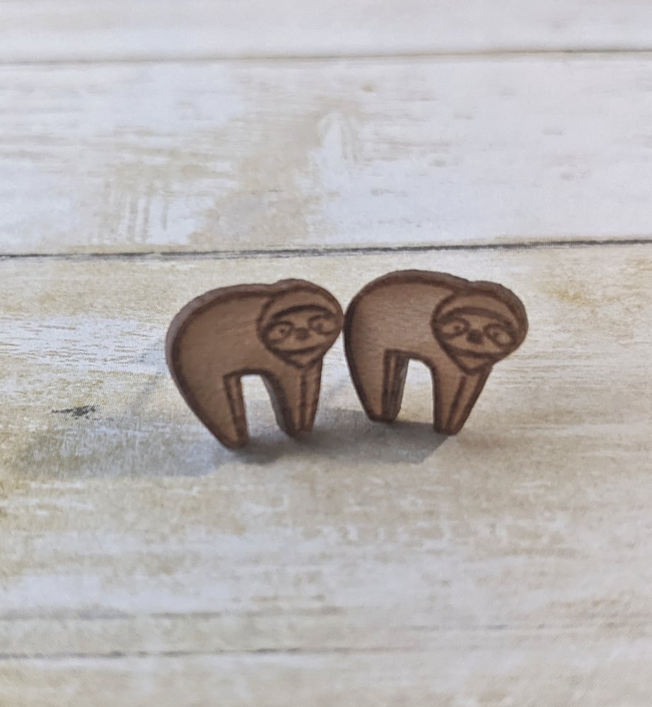 Sloth Wooden Earring Studs