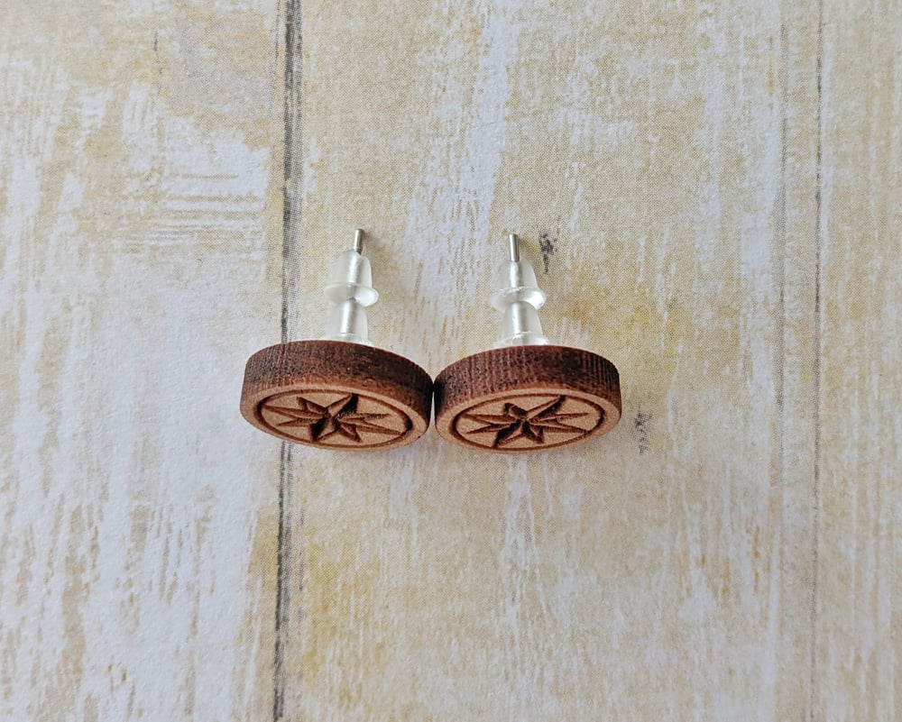 Compass Rose Wooden Earring Studs