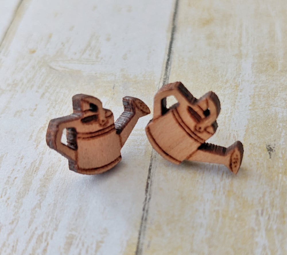 Watering Can Wooden Earring Studs