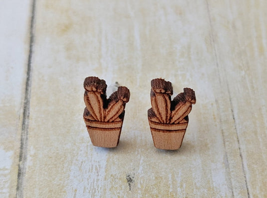 Cactus (Hedgehog) Wooden Earring Studs