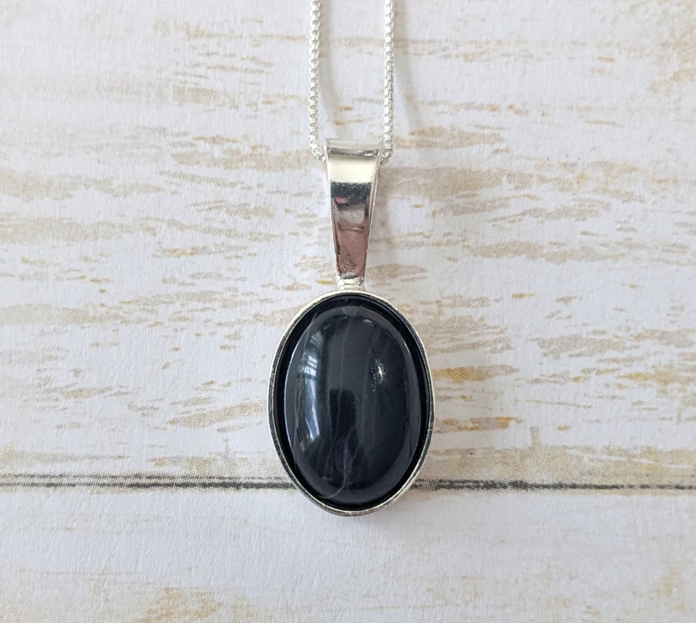 Delicate Sterling Silver Black Agate Necklace