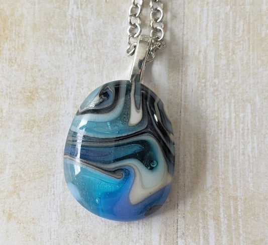 Blue, White and Black Swirling Pendant